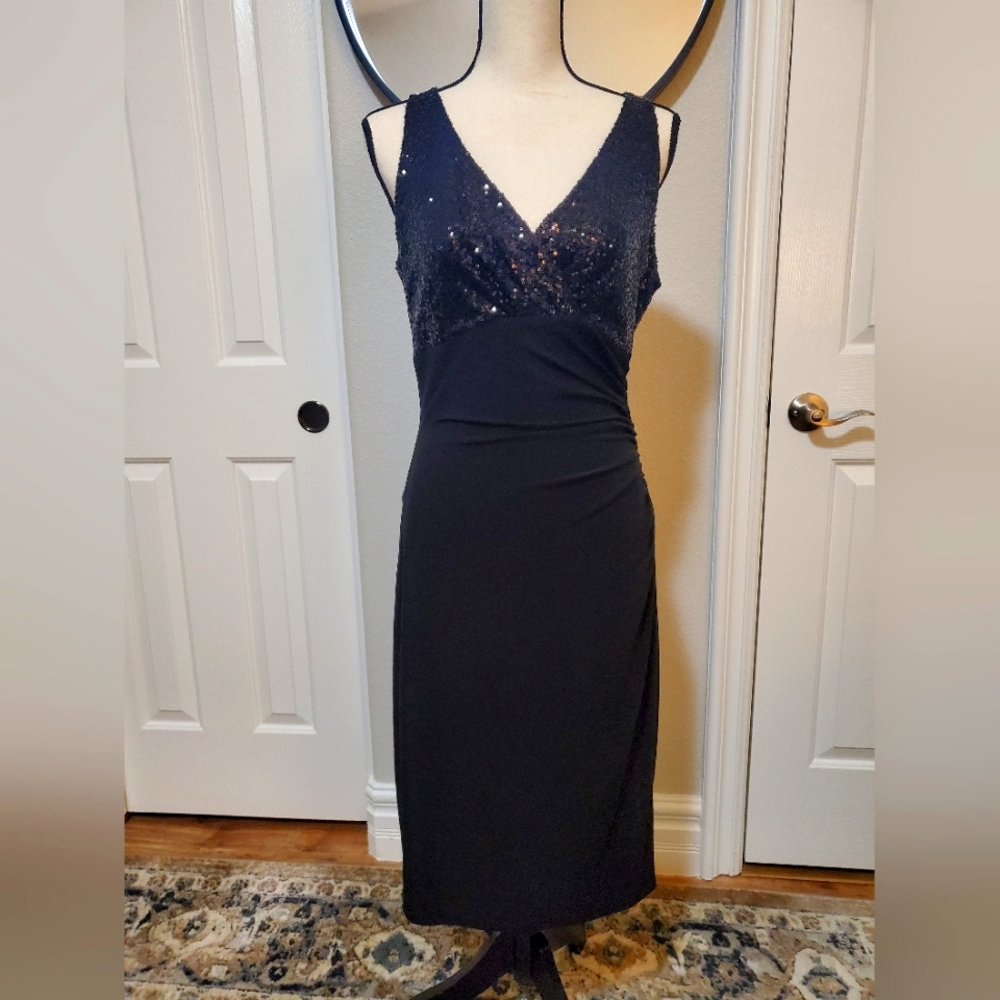 LAUREN RALPH LAUREN COCKTAIL DRESS BLACK WITH SEQUINS SIZE 6
